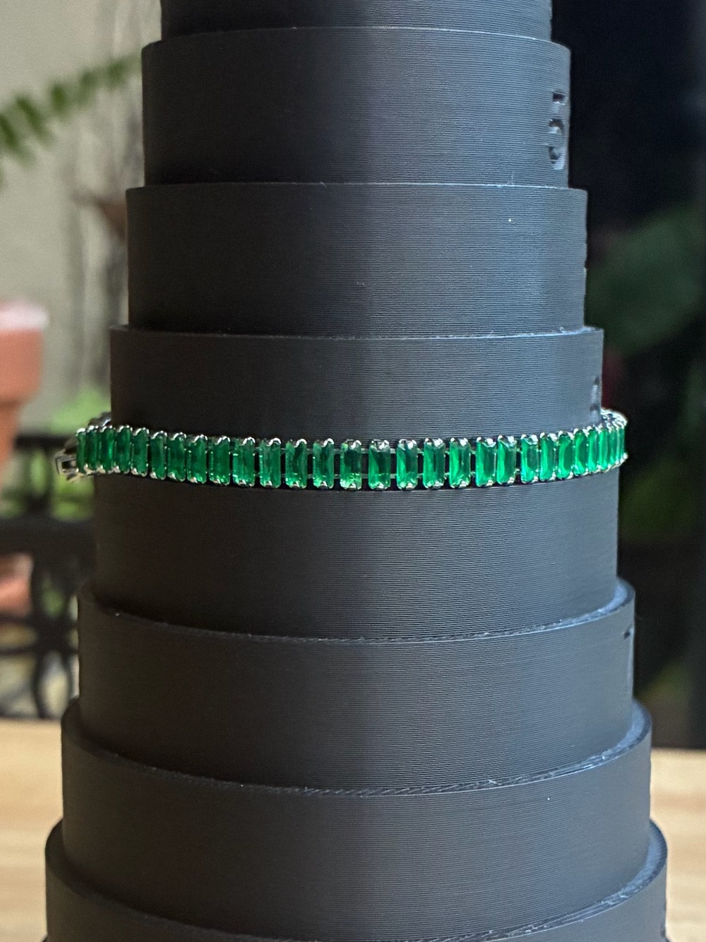 NWT Emerald Green Baguette Tennis Bracelet (Adjustable 6.5" - 7.5") - Picture 5 of 11